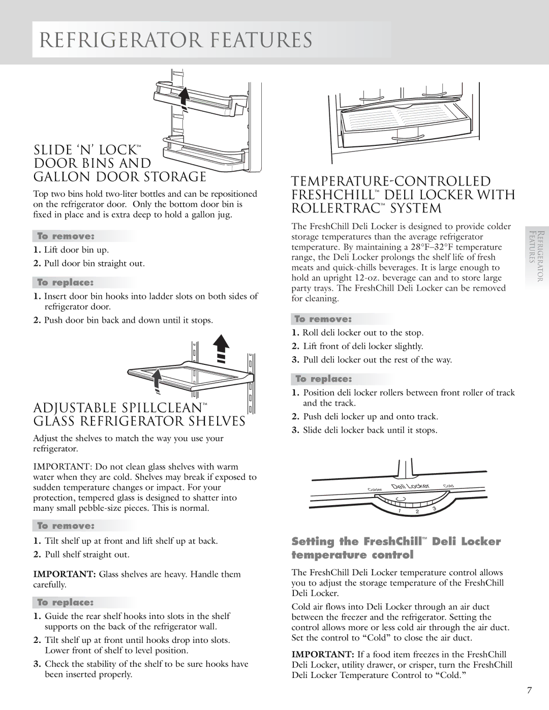 KitchenAid 2005193 manual Refrigerator Features, Slide ‘N’ Lock Door Bins and Gallon Door Storage 