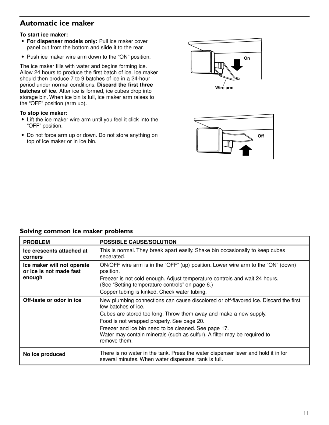 KitchenAid 2006136 manual Automatic ice maker, Solving common ice maker problems, Problem Possible CAUSE/SOLUTION 