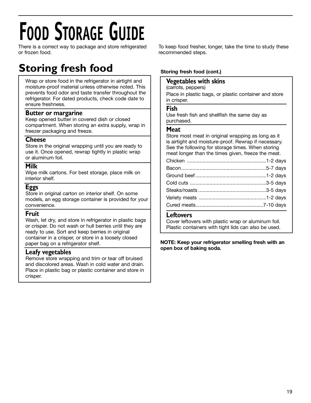 KitchenAid 2006136 manual Storing fresh food 