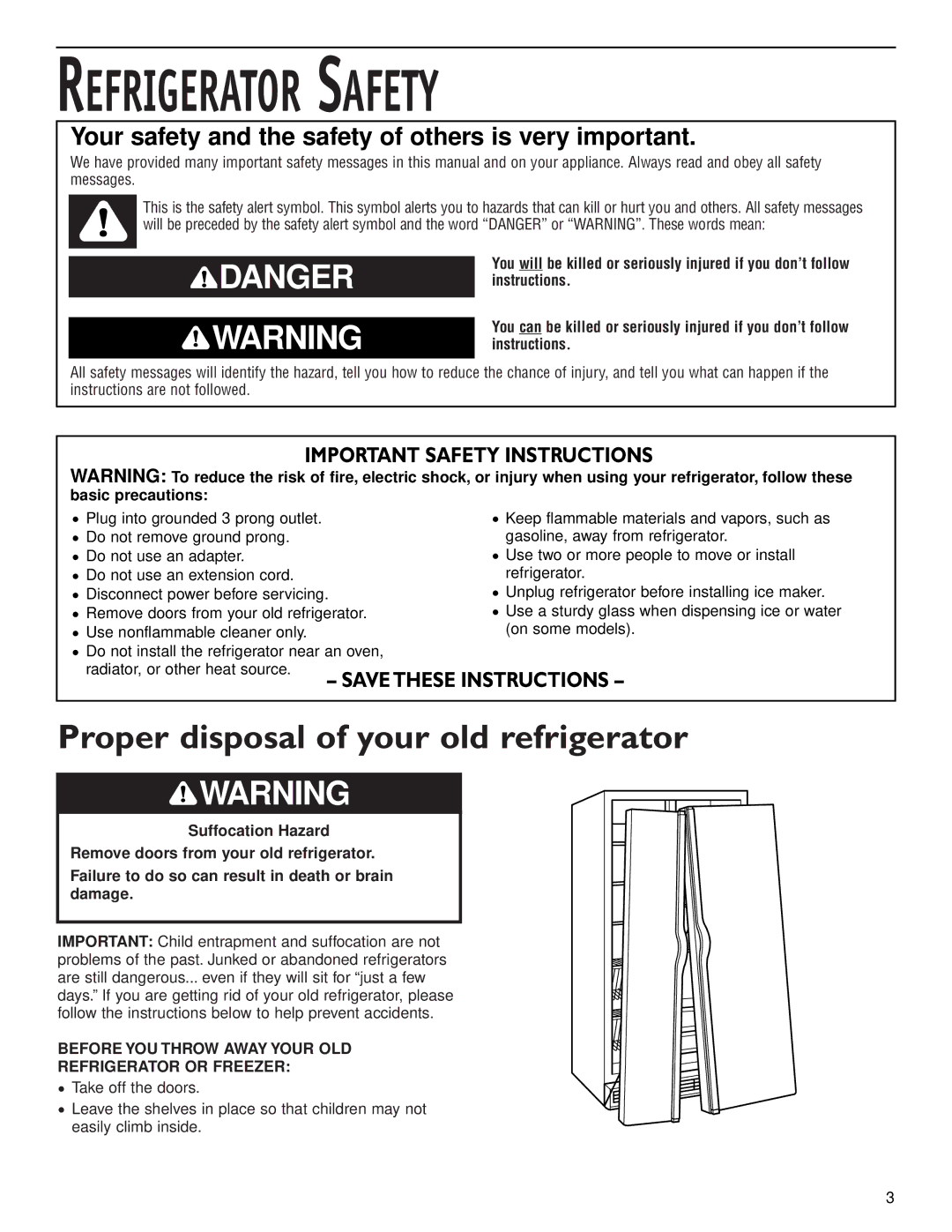 KitchenAid 2006136 manual Proper disposal of your old refrigerator, Before YOU Throw Away Your OLD Refrigerator or Freezer 