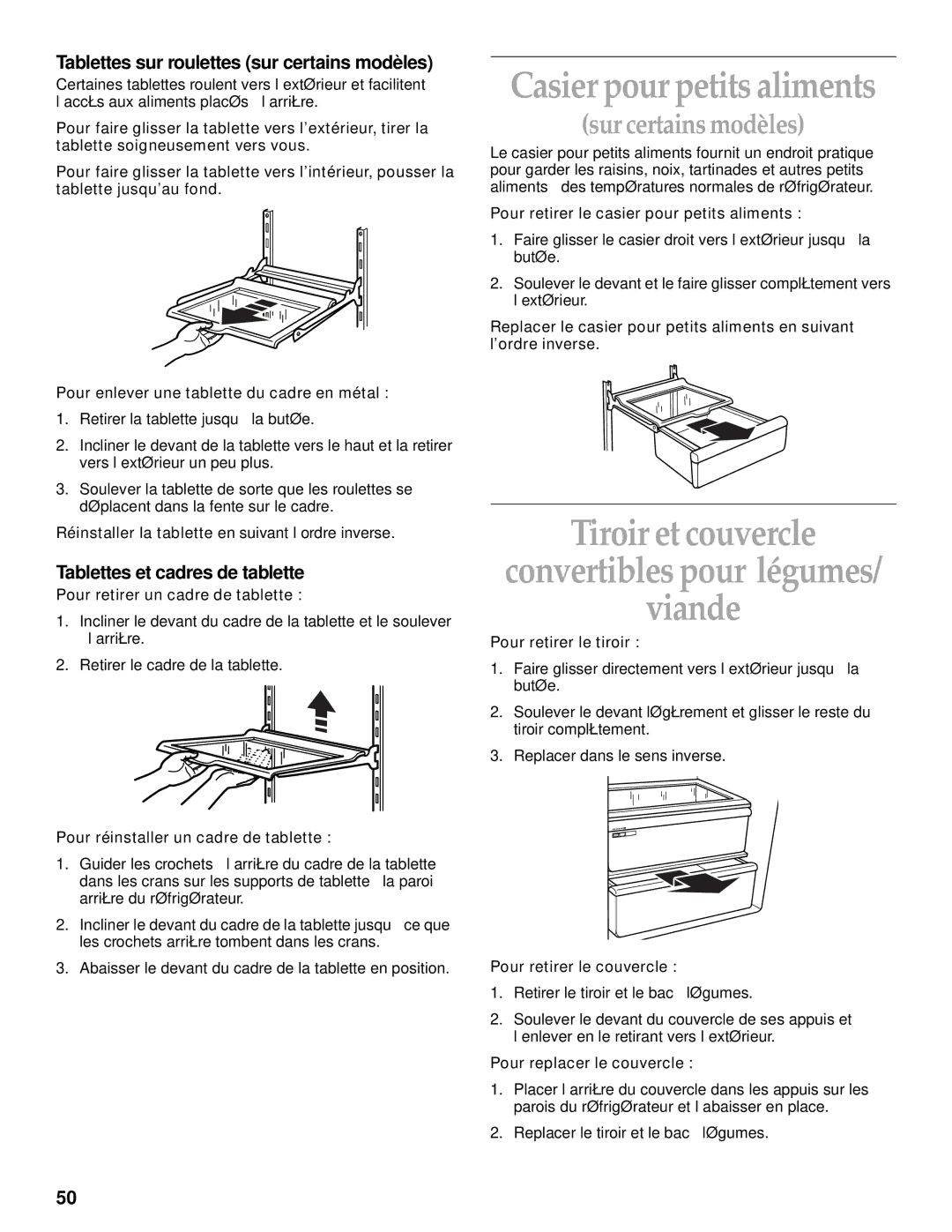 KitchenAid 2200139A manual Casier pour petits aliments, Tiroir et couvercle Convertibles pour légumes Viande 