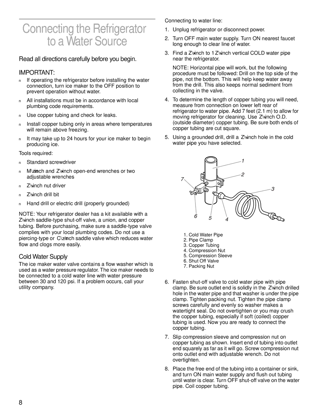 KitchenAid 2200139A To a Water Source, Read all directions carefully before you begin, Cold Water Supply, Tools required 