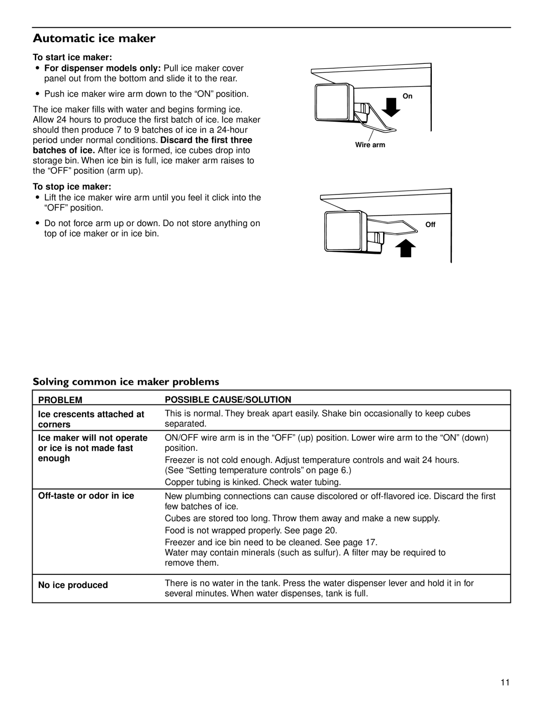 KitchenAid 2209477 manual Automatic ice maker, Solving common ice maker problems, Problem Possible CAUSE/SOLUTION 