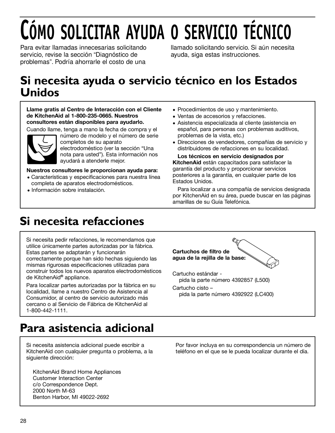 KitchenAid 2209477 manual Si necesita ayuda o servicio técnico en los Estados Unidos, Si necesita refacciones 