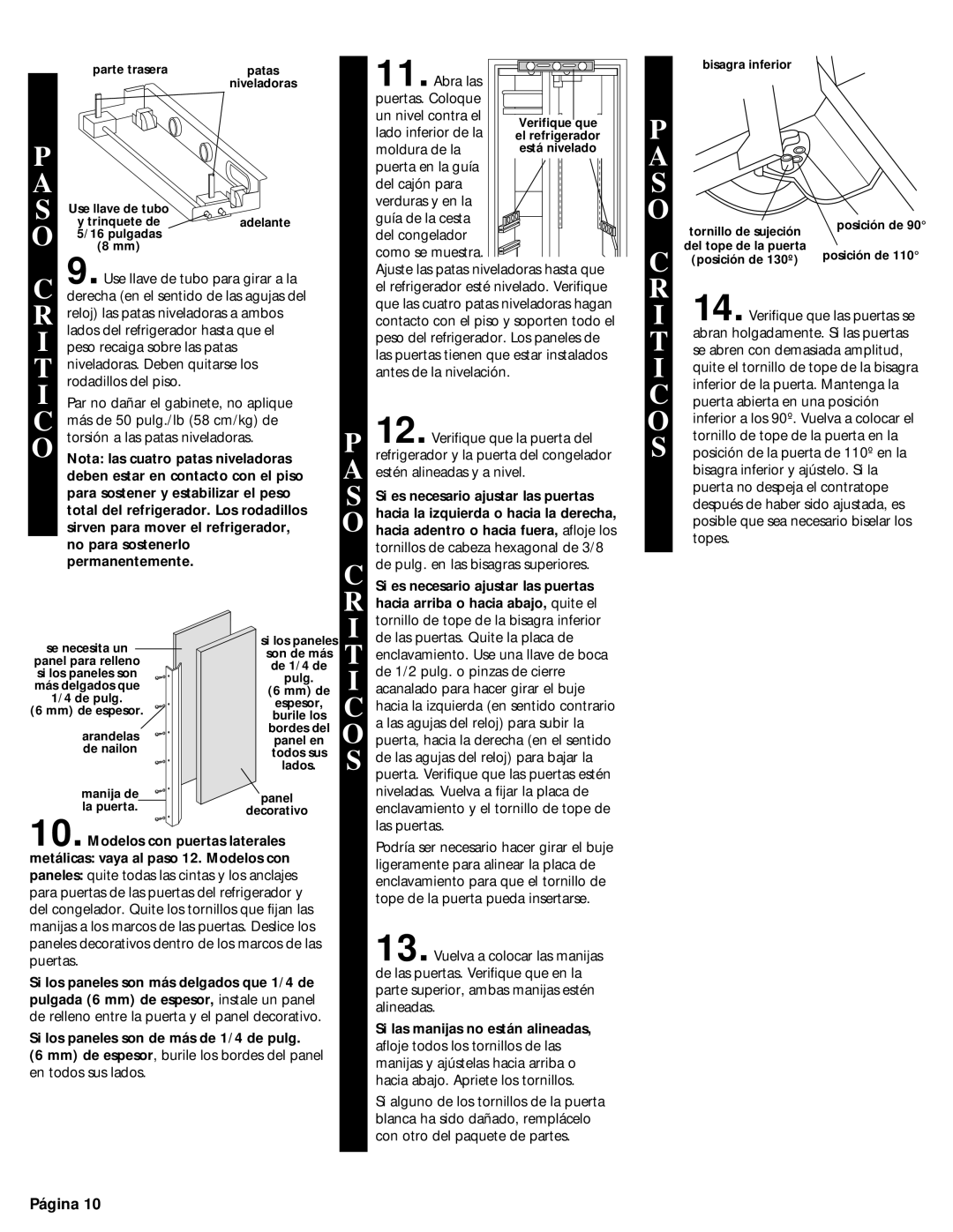 KitchenAid 2209478 manual Si los paneles son de más de 1/4 de pulg, Si es necesario ajustar las puertas 