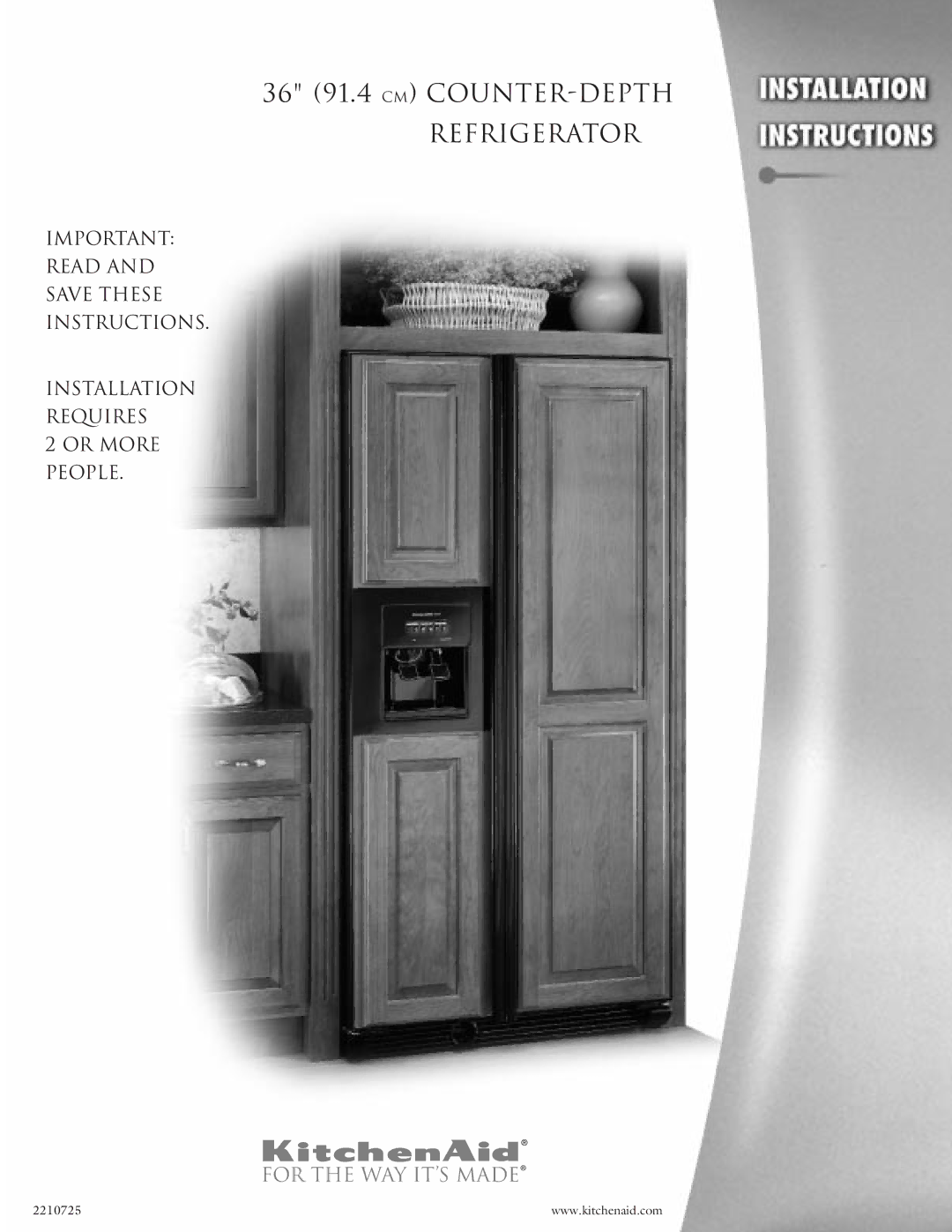 KitchenAid 2210725 manual 36 91.4 CM COUNTER-DEPTH Refrigerator 