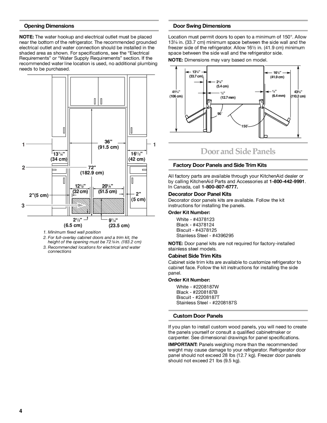 KitchenAid 2221514A installation instructions Door and Side Panels 