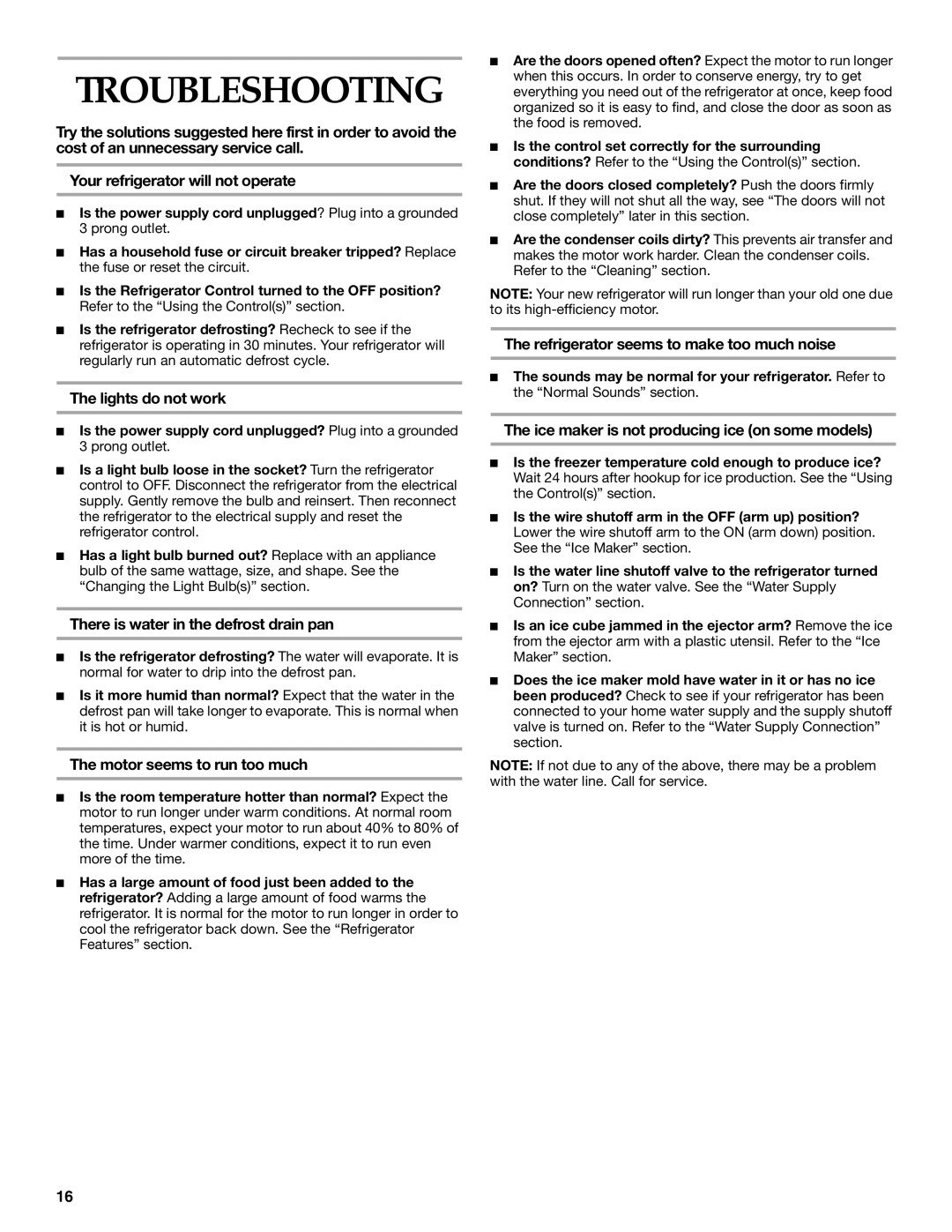 KitchenAid 2225033A, 12642708SP manual Troubleshooting 