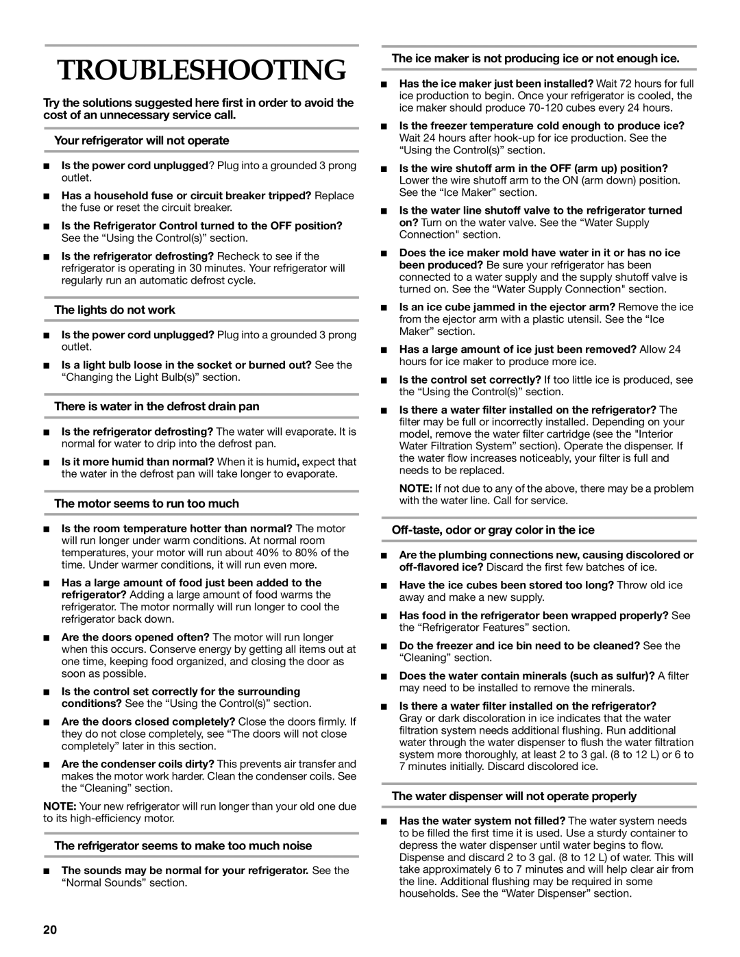 KitchenAid 2225409 manual Troubleshooting 