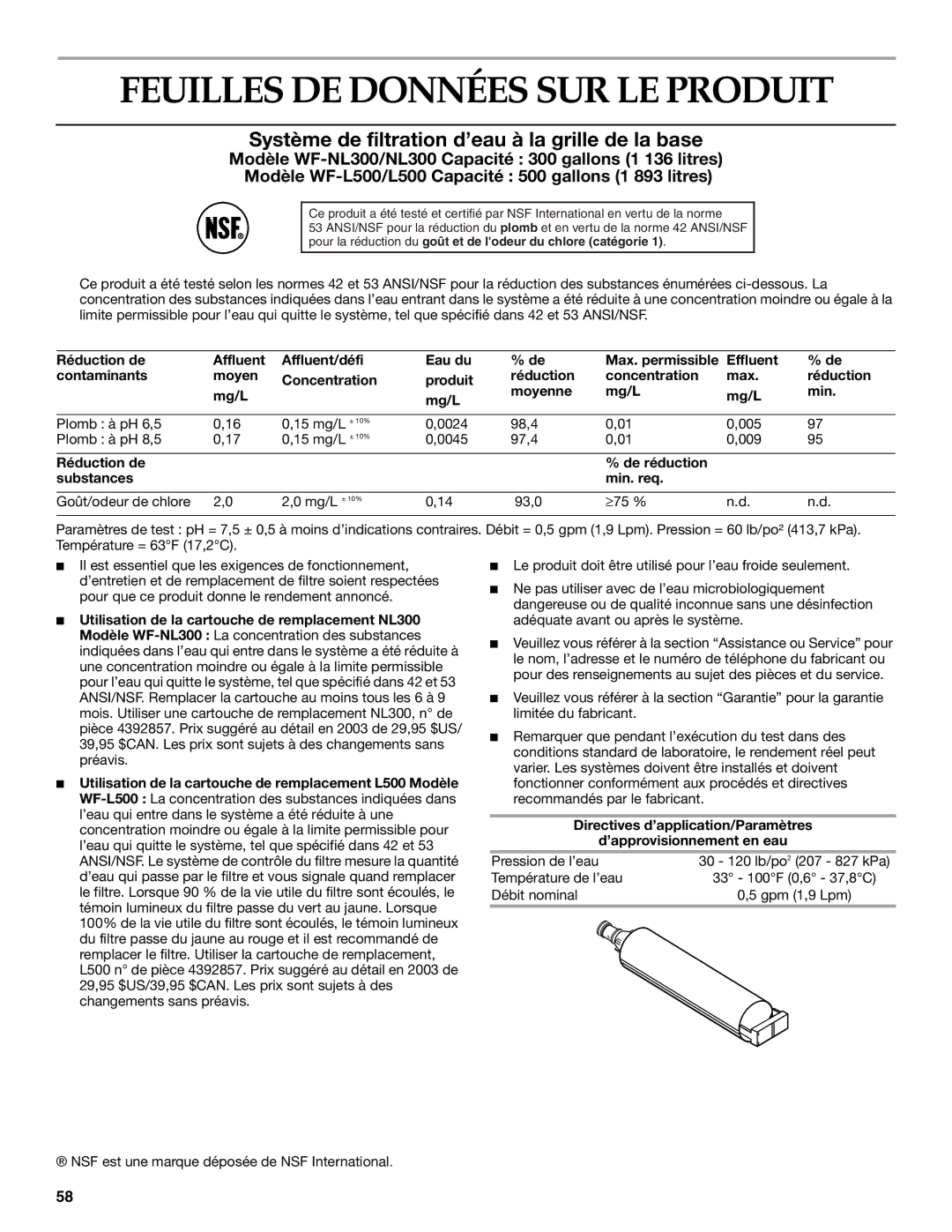 KitchenAid 2255706 manual Feuilles DE Données SUR LE Produit, Réduction de De réduction Substances Min. req 