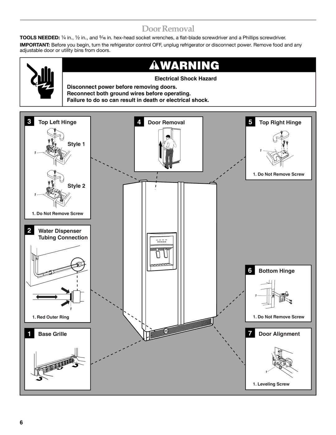 KitchenAid 2255706 manual Door Removal 