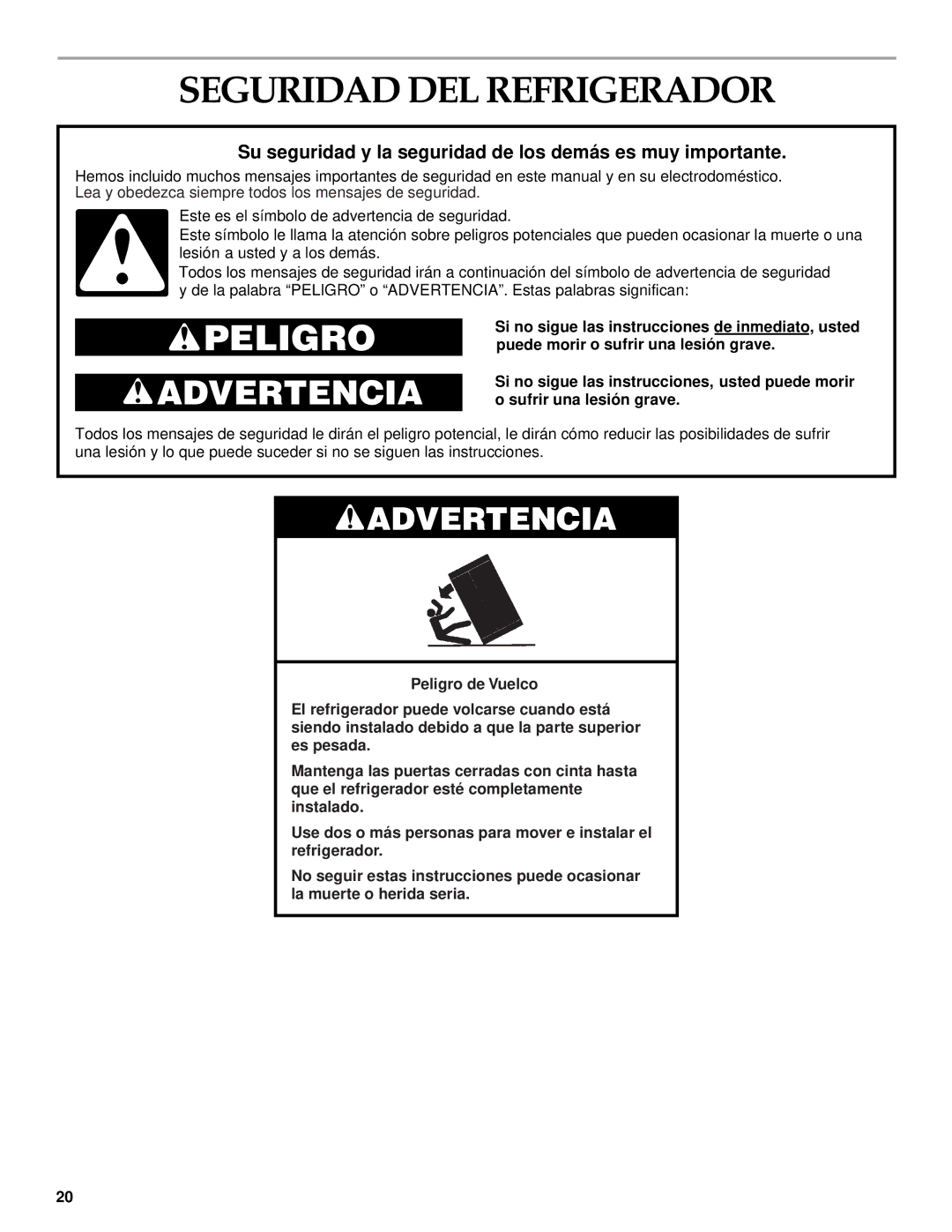 KitchenAid 2266877 manual Seguridad DEL Refrigerador, Su seguridad y la seguridad de los demá s es muy importante 