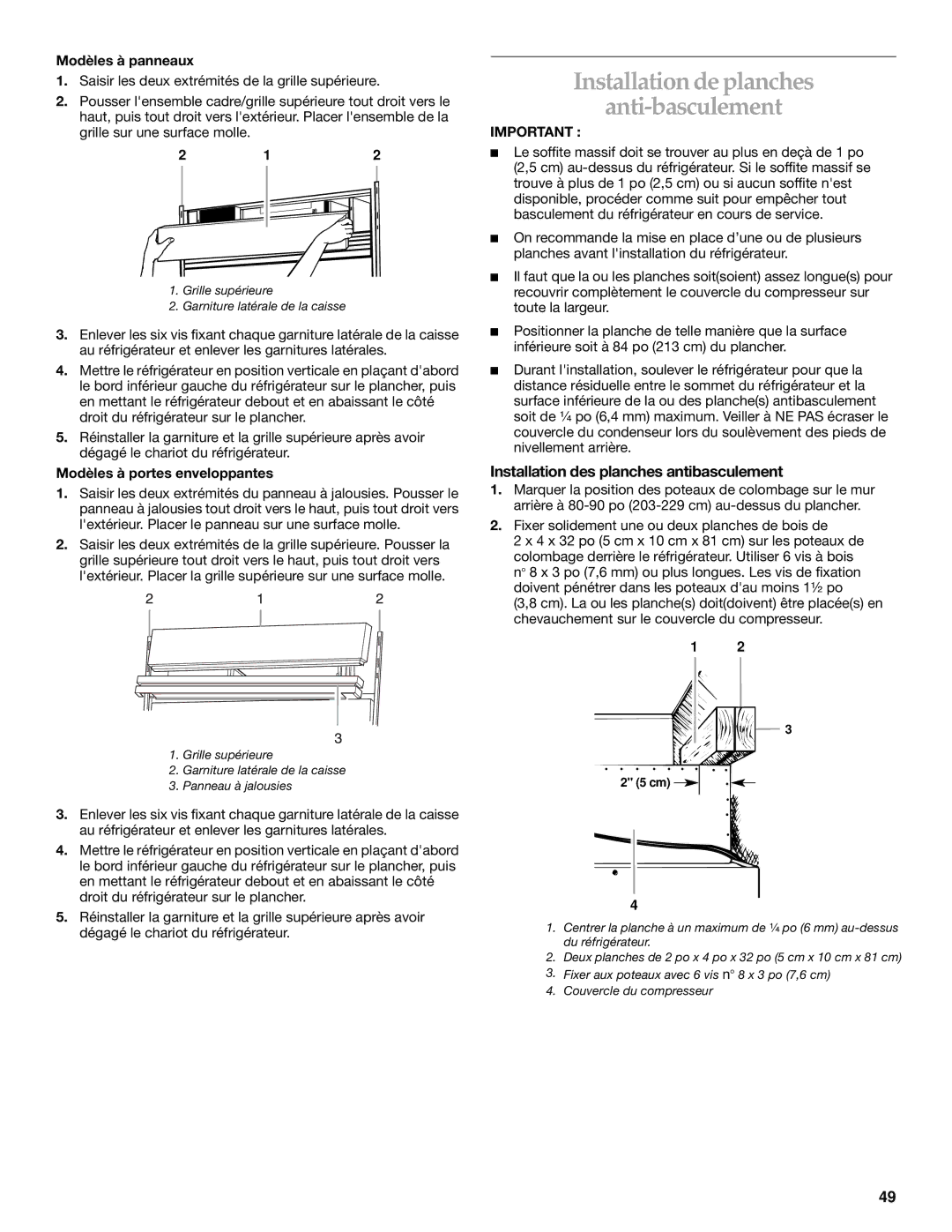 KitchenAid 2266877 manual Installation de planches Anti-basculement, Installation des planches antibasculement 