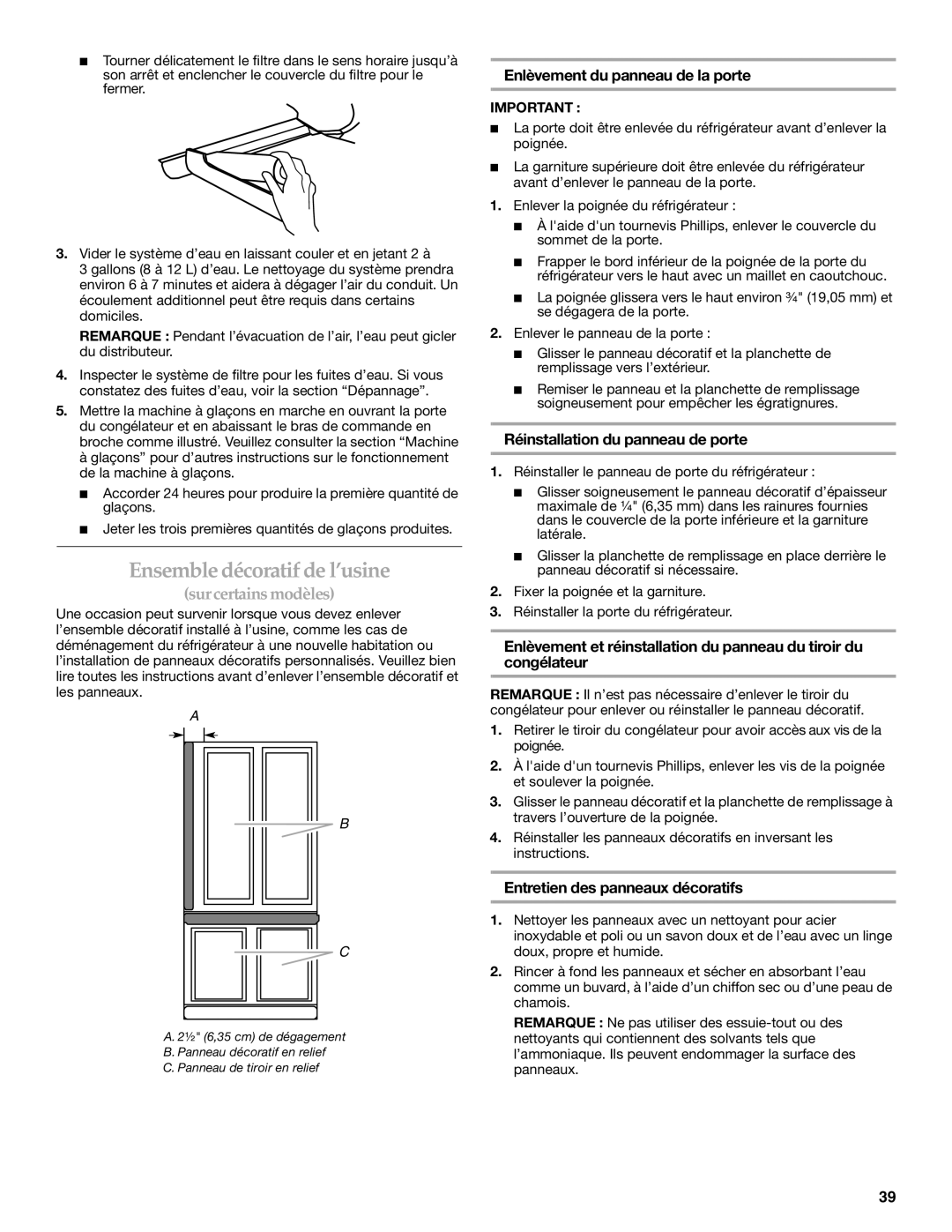 KitchenAid 12828134 Ensemble décoratif de l’usine, Enlèvement du panneau de la porte, Réinstallation du panneau de porte 