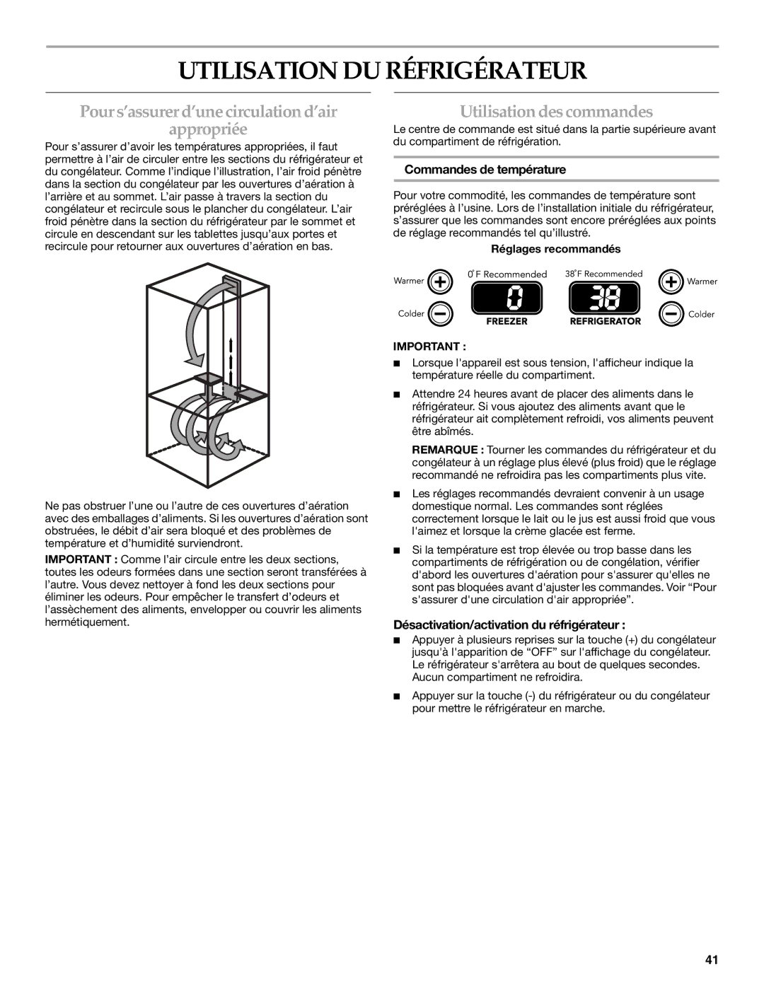 KitchenAid 12828134, 2300262 manual Utilisation DU Réfrigérateur, Pour s’assurer d’une circulation d’air Appropriée 