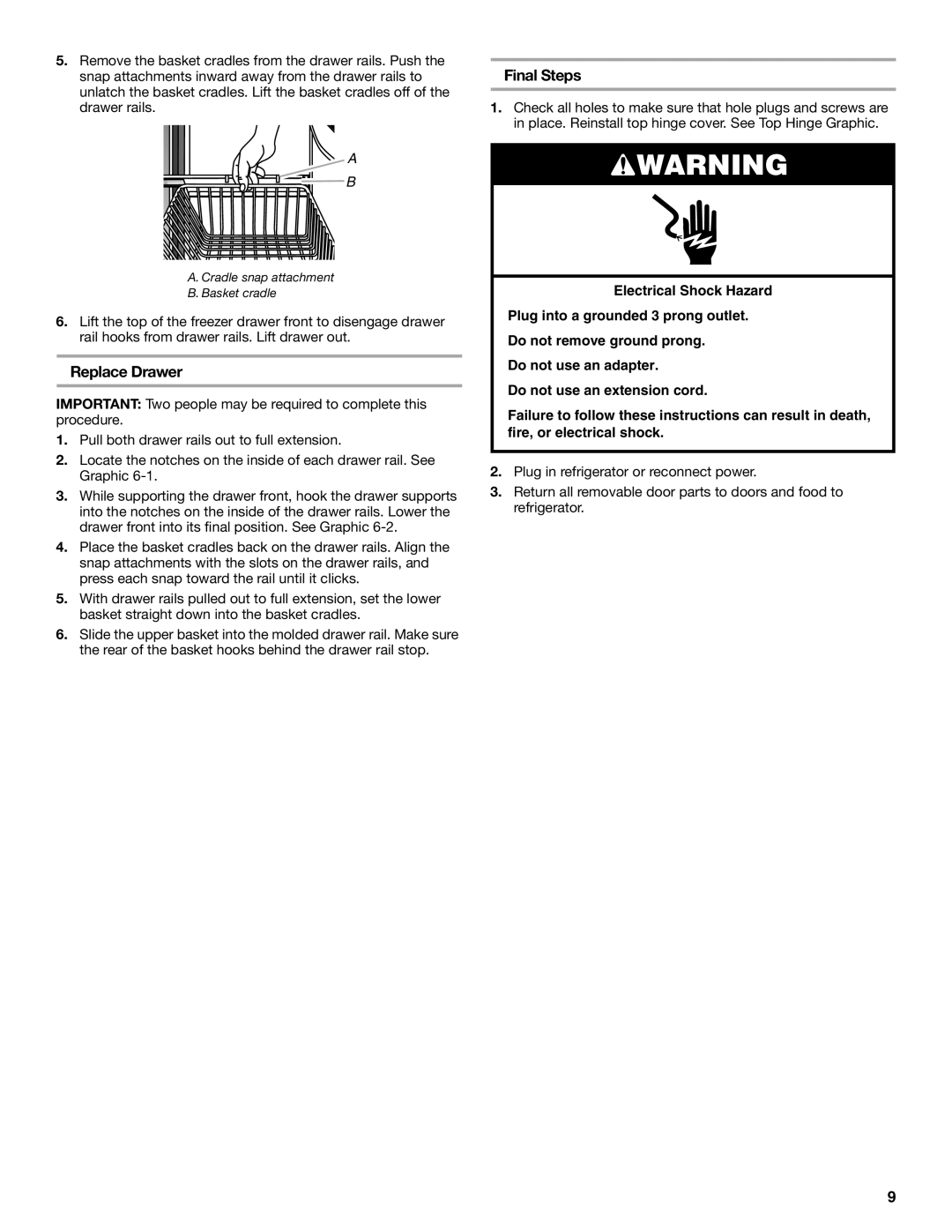 KitchenAid 12828134, 2300262 manual Replace Drawer, Final Steps 