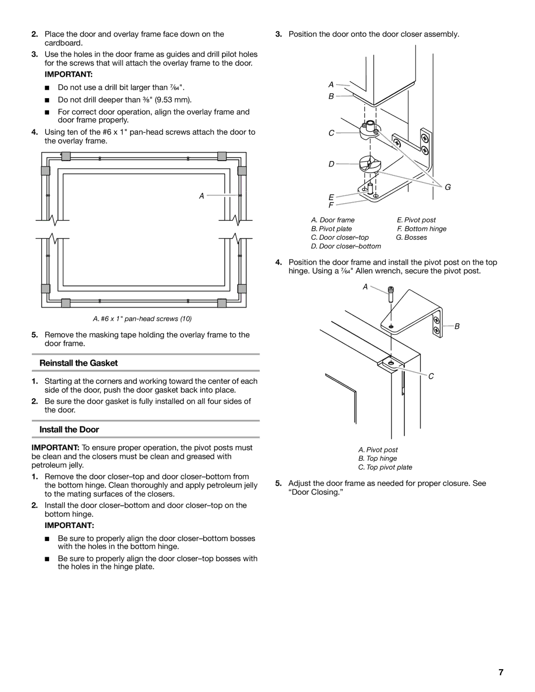 KitchenAid 2300269 manual Reinstall the Gasket, Install the Door 