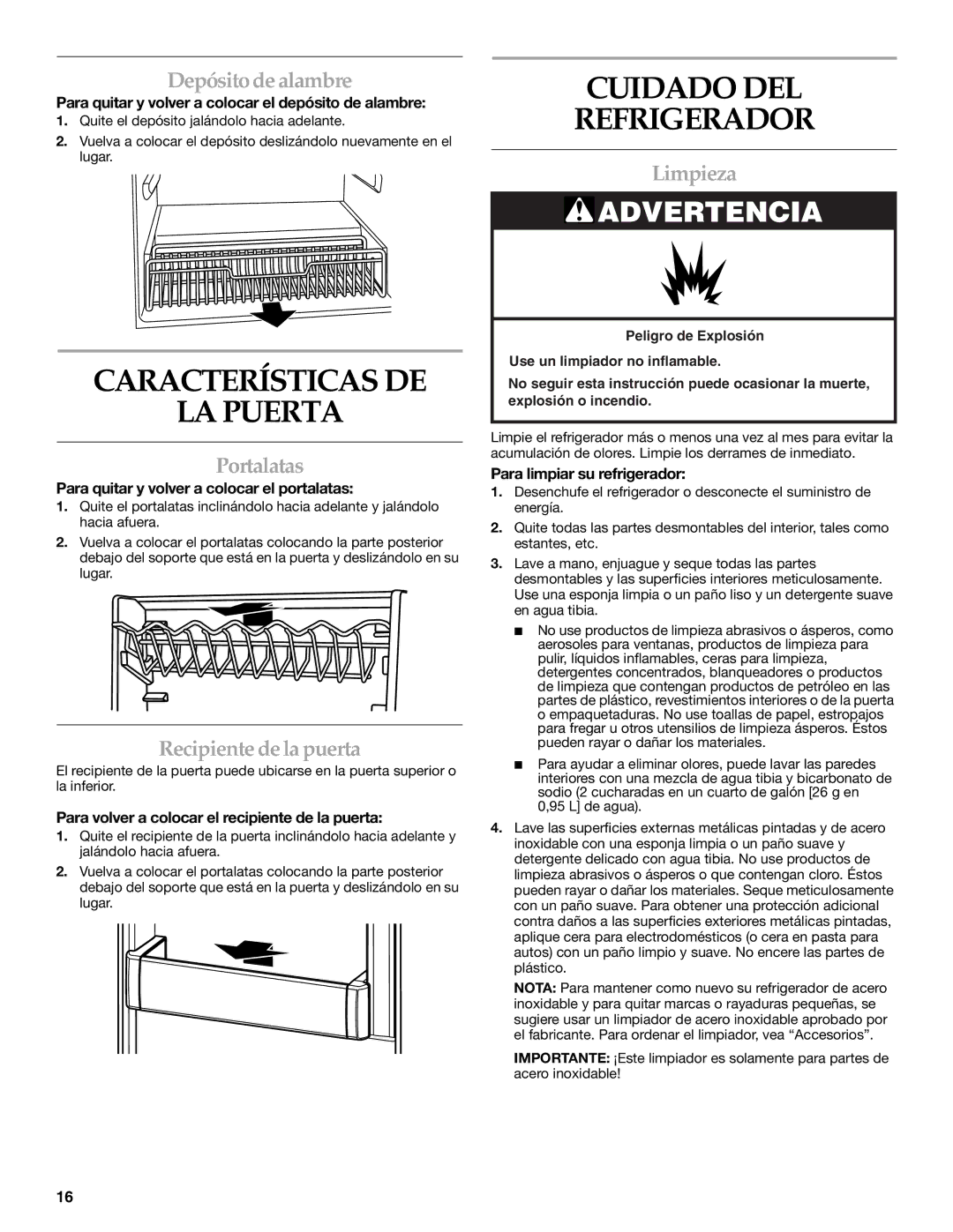 KitchenAid 2300274 manual Características DE LA Puerta, Cuidado DEL Refrigerador 