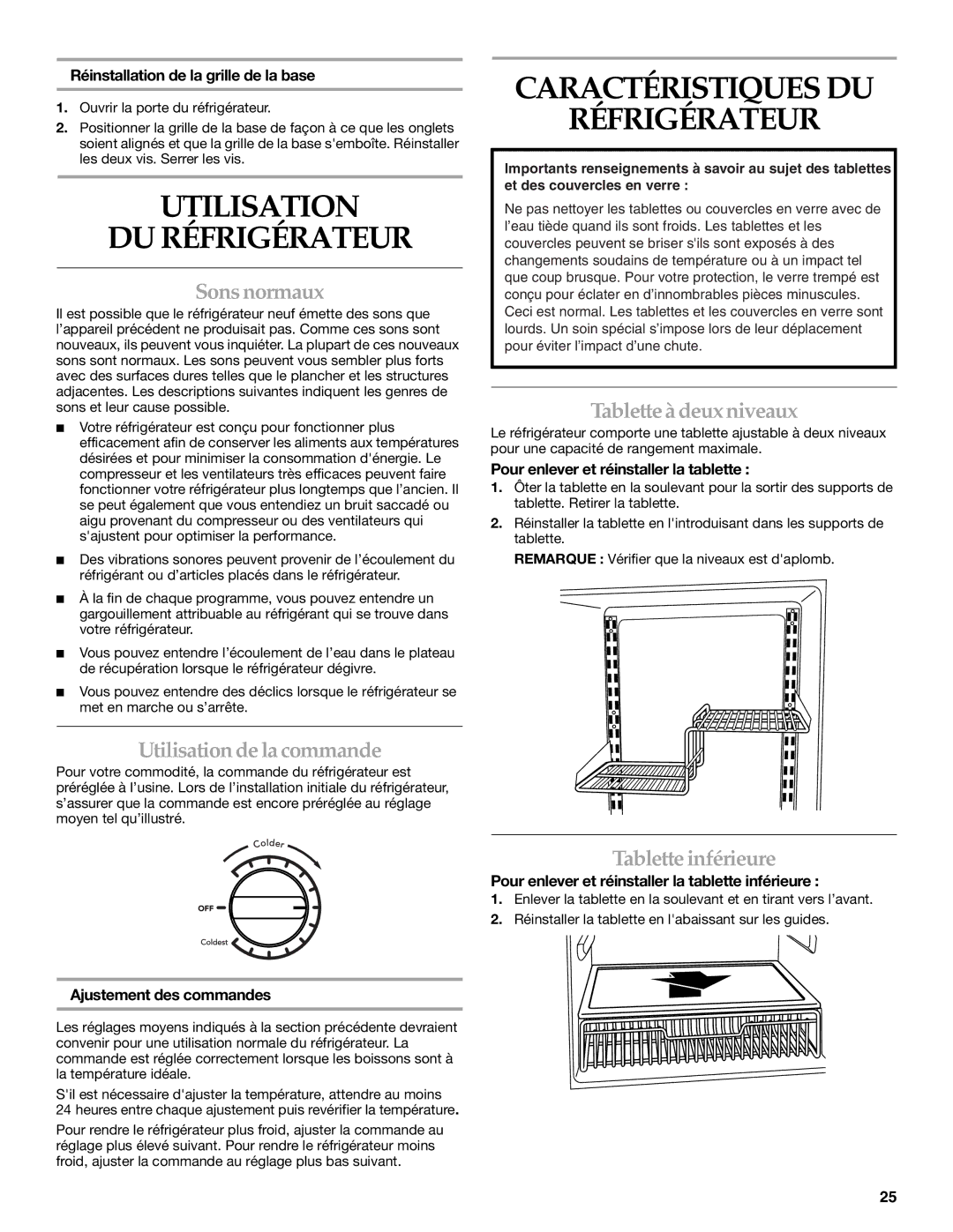 KitchenAid 2300274 manual Utilisation DU Réfrigérateur, Caractéristiques DU Réfrigérateur 