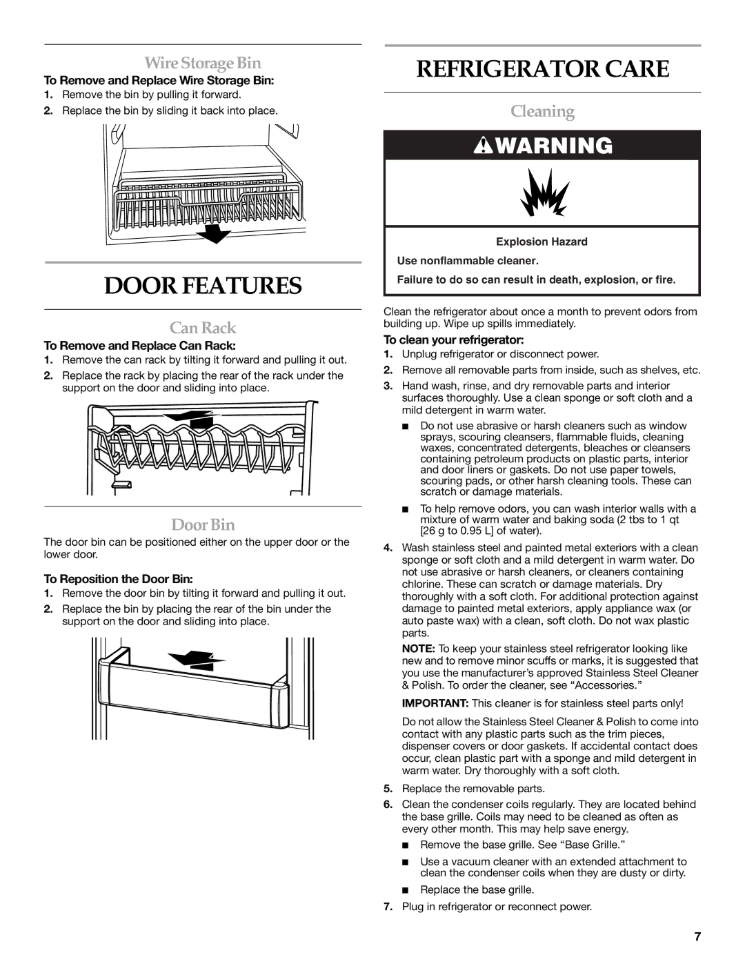 KitchenAid 2300274 manual Door Features, Refrigerator Care 