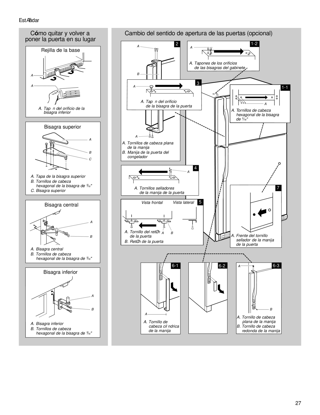 KitchenAid 2302428 warranty Cambio del sentido de apertura de las puertas opcional, Estándar 