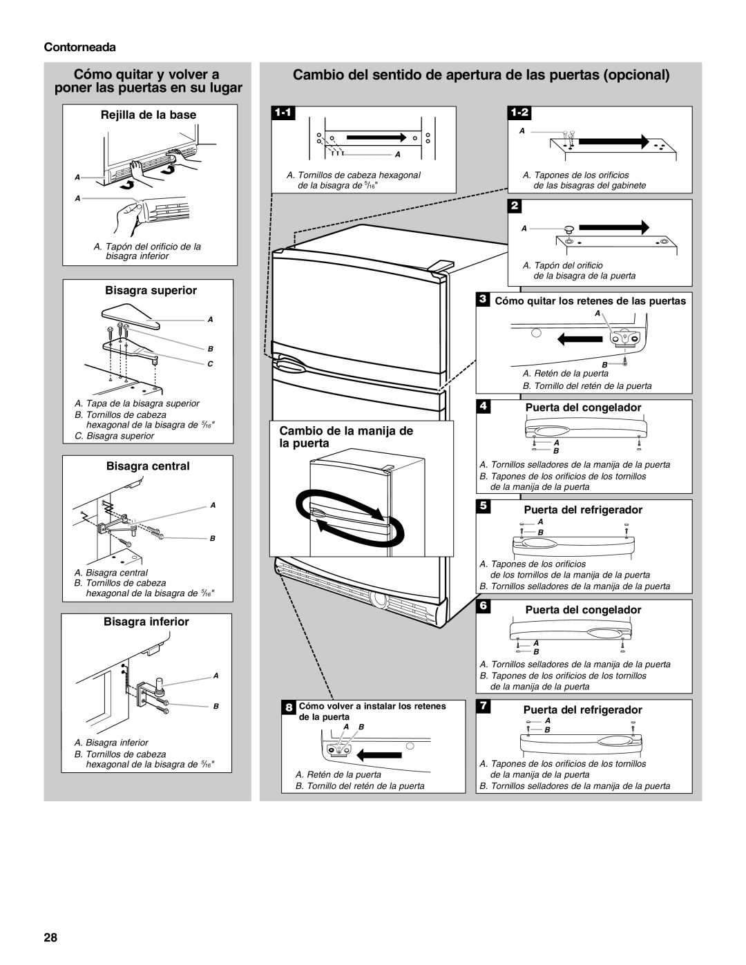 KitchenAid 2302428 warranty Cambio del sentido de apertura de las puertas opcional, Contorneada 