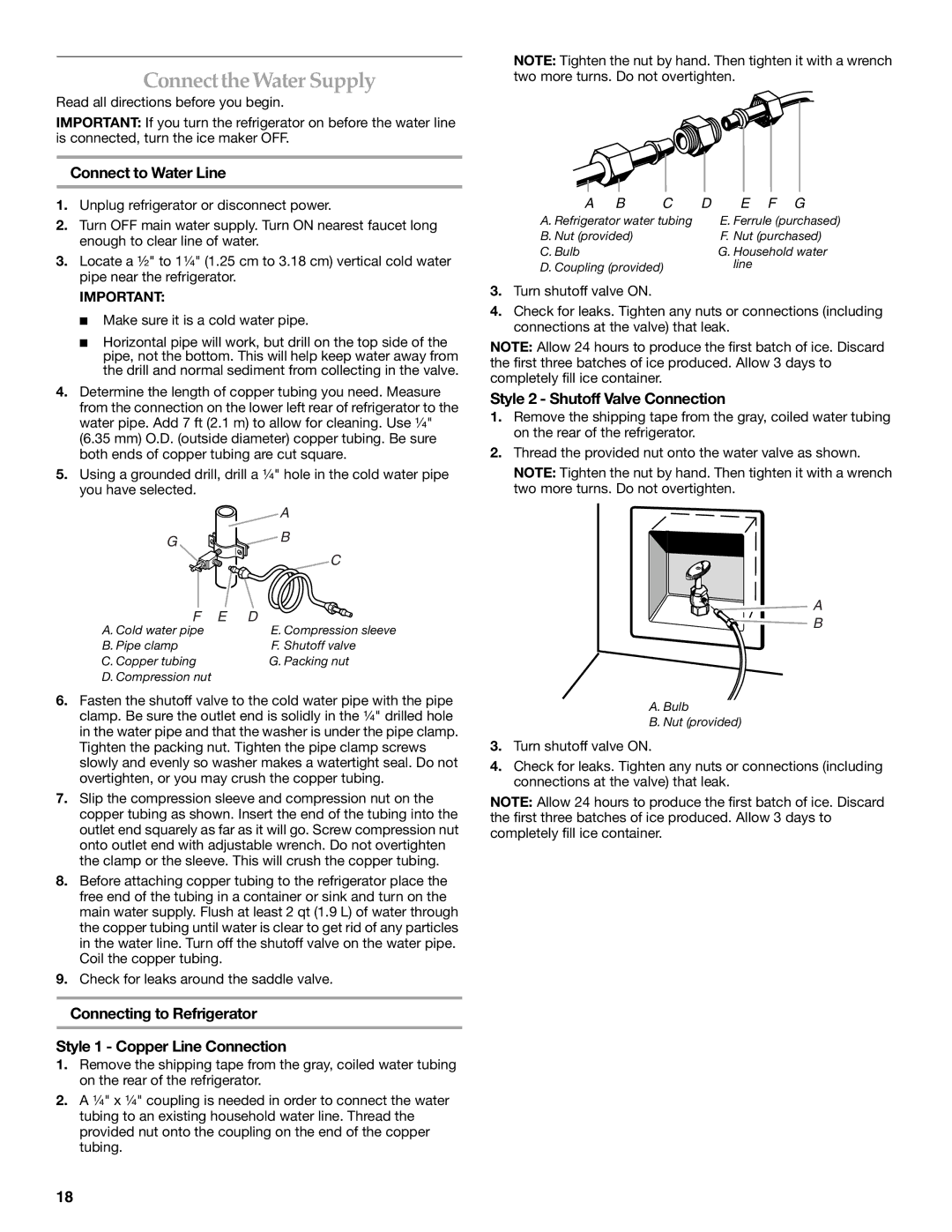 KitchenAid 2307890A manual Connectthe Water Supply, Connect to Water Line, Style 2 Shutoff Valve Connection 