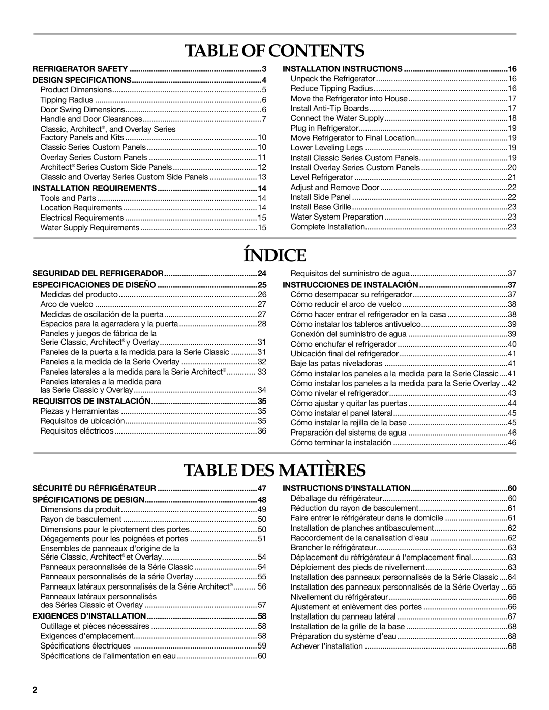 KitchenAid 2307890A manual Table of Contents, Índice, Table DES Matières 