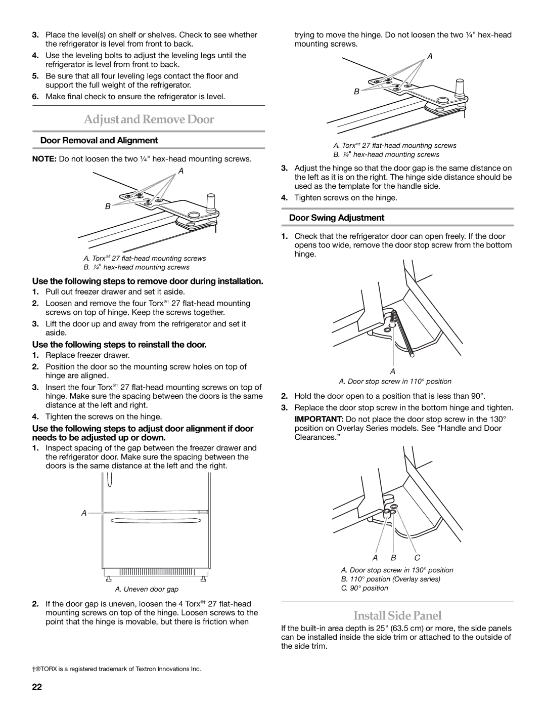 KitchenAid 2307890A manual Adjustand Remove Door, Install Side Panel 