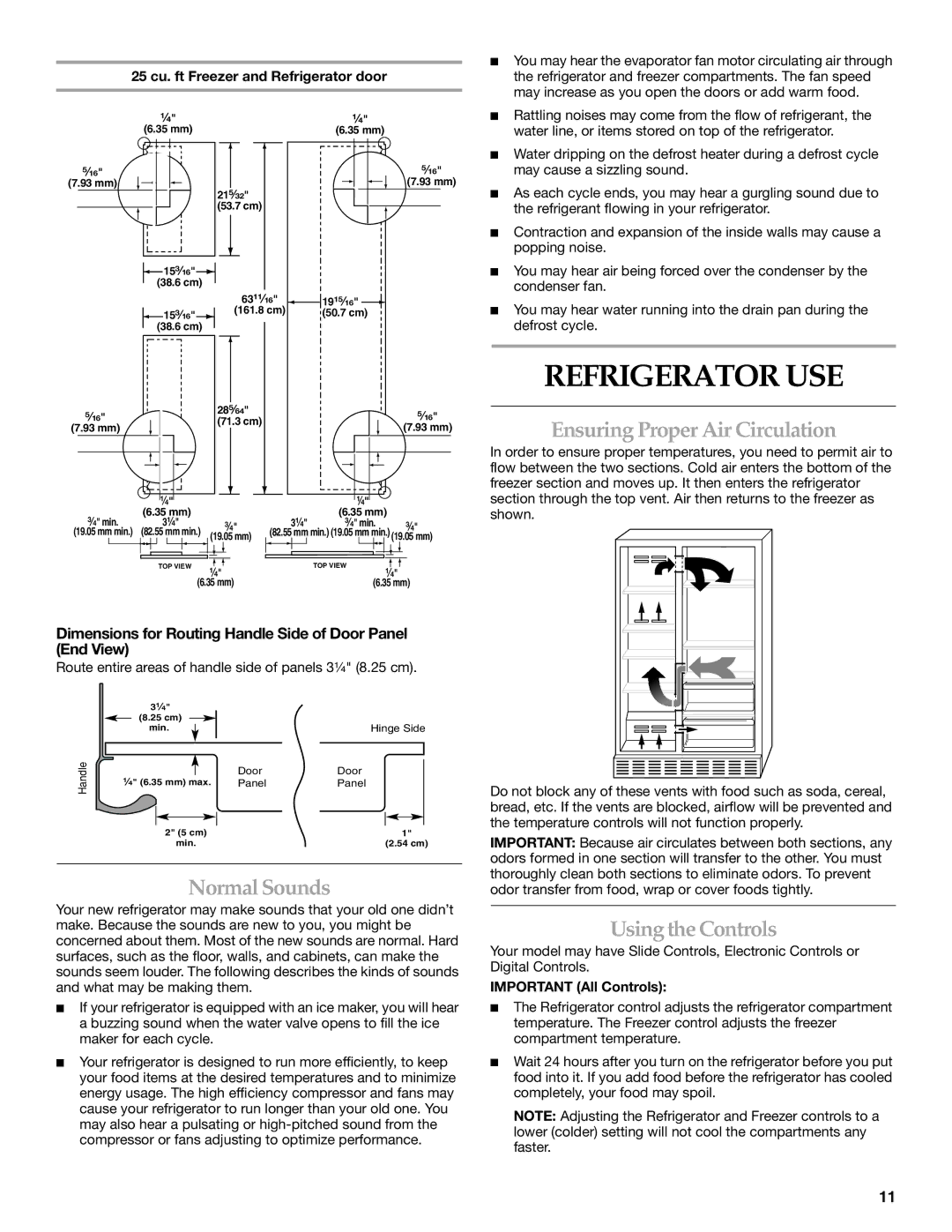 KitchenAid 2308307 manual Refrigerator USE, Ensuring Proper Air Circulation, Normal Sounds, Usingthe Controls 