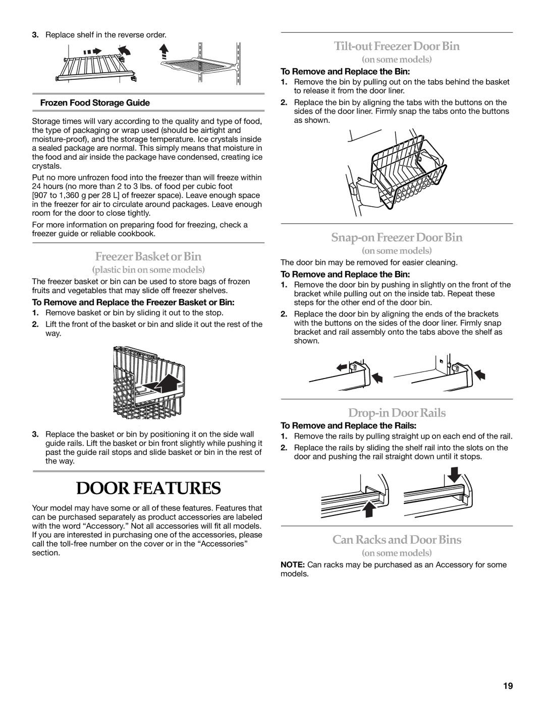 KitchenAid 2308307 manual Door Features 