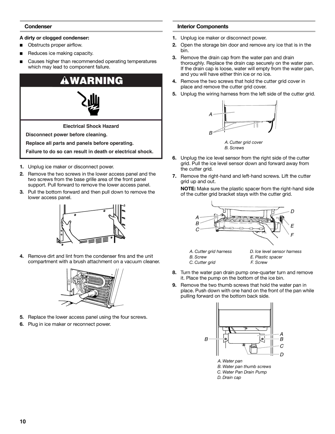 KitchenAid 2313684A manual Condenser, Interior Components, Dirty or clogged condenser 