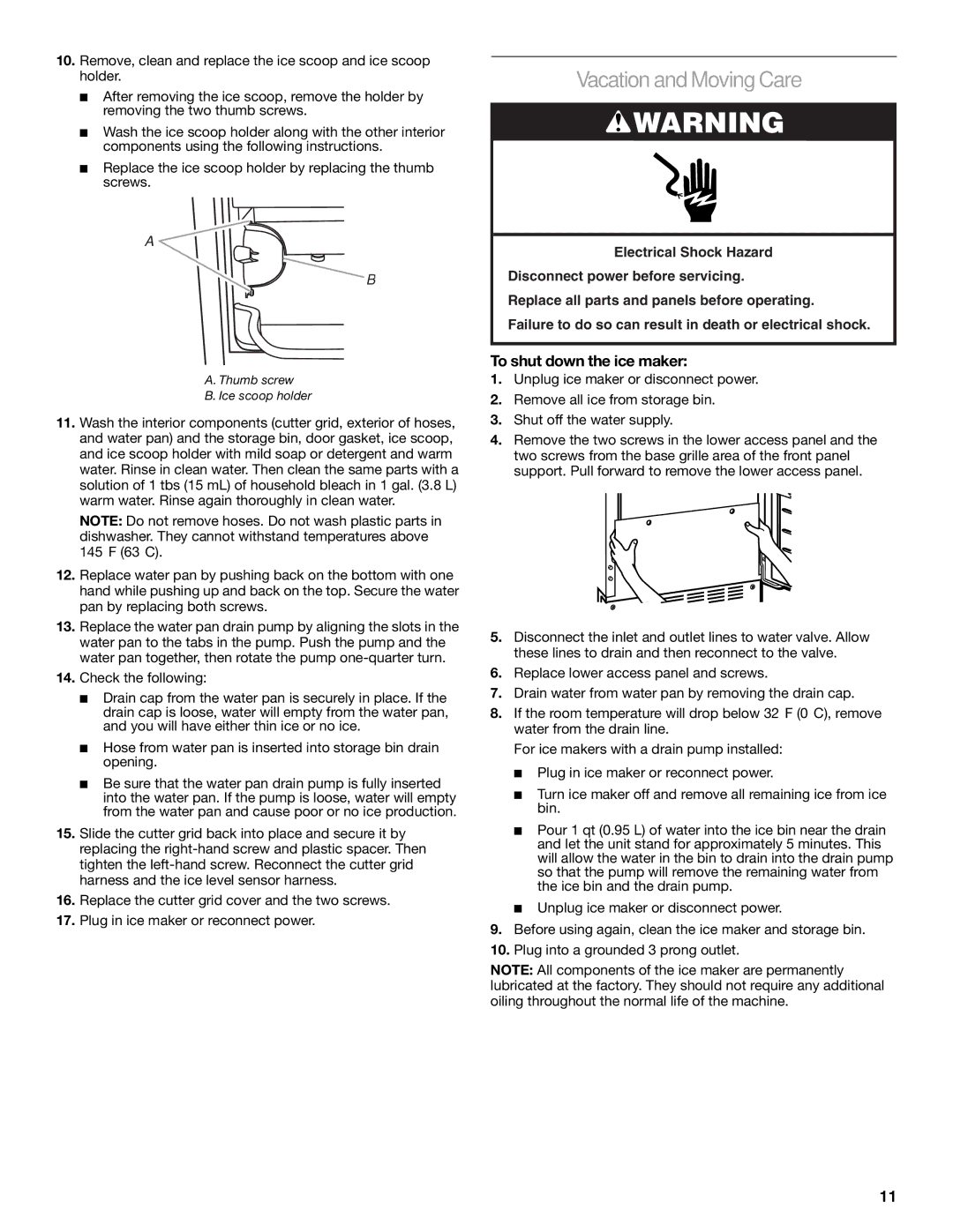 KitchenAid 2313684A manual Vacation and MovingCare, To shut down the ice maker 