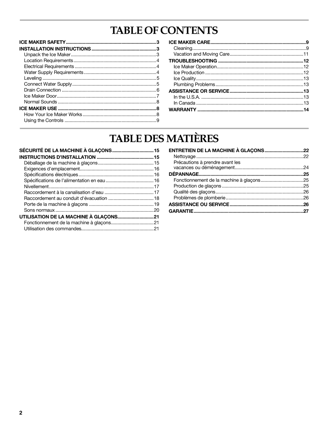 KitchenAid 2313684A manual Table of Contents, Table DES Matières 