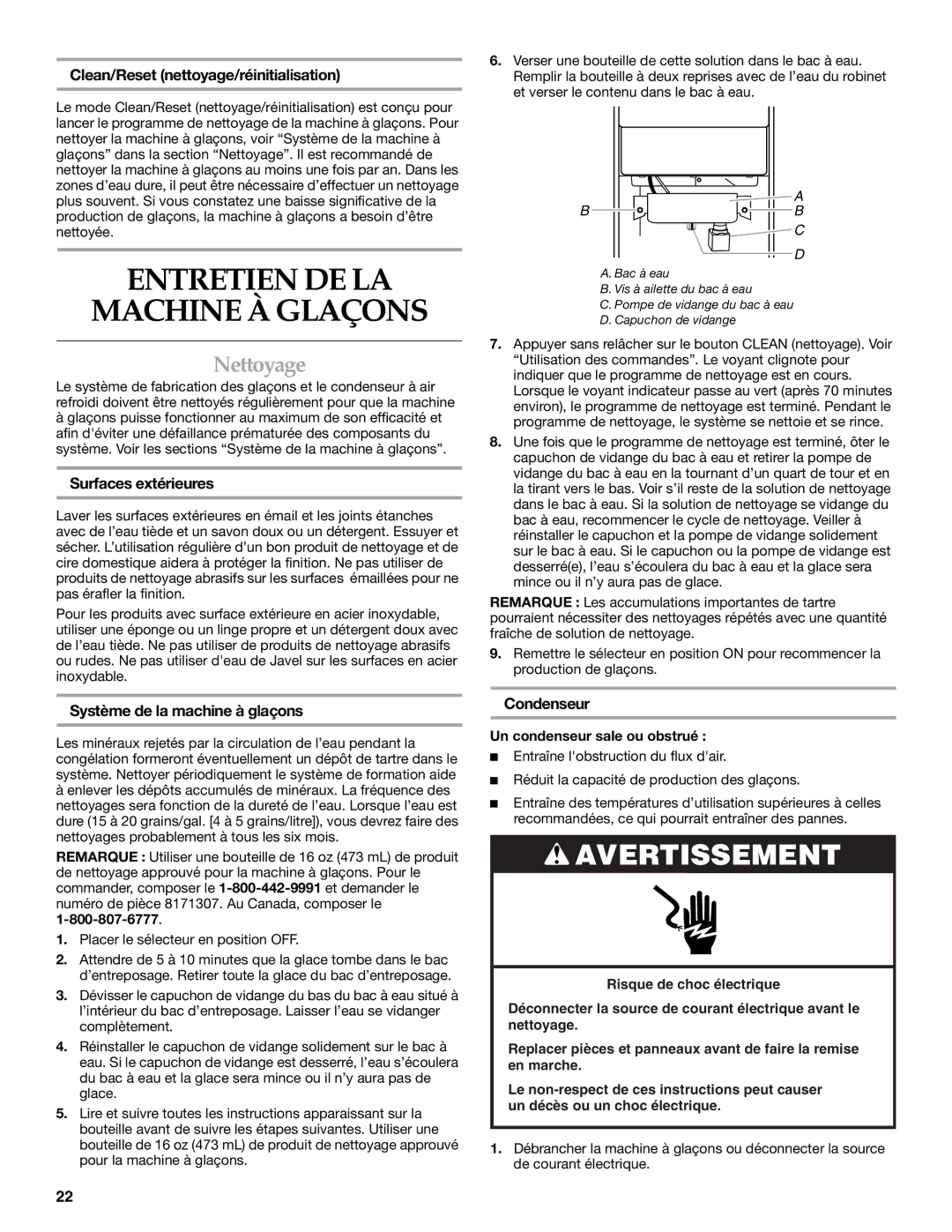 KitchenAid 2313684A manual Entretien DE LA Machine À Glaçons, Nettoyage 