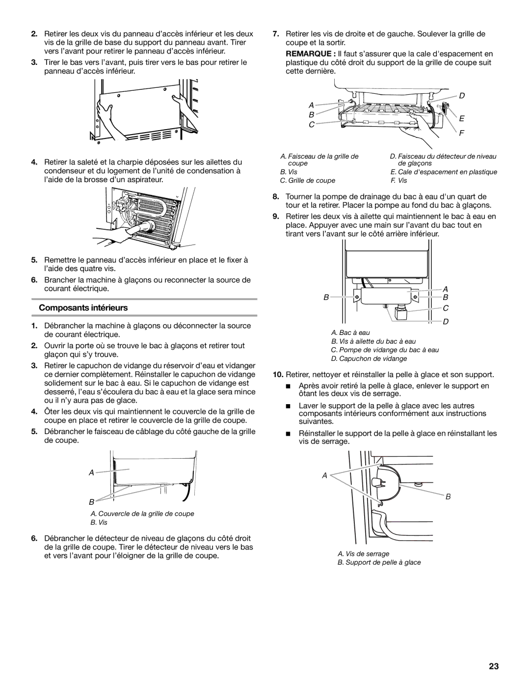 KitchenAid 2313684A manual Composants intérieurs, Vis de serrage Support de pelle à glace 