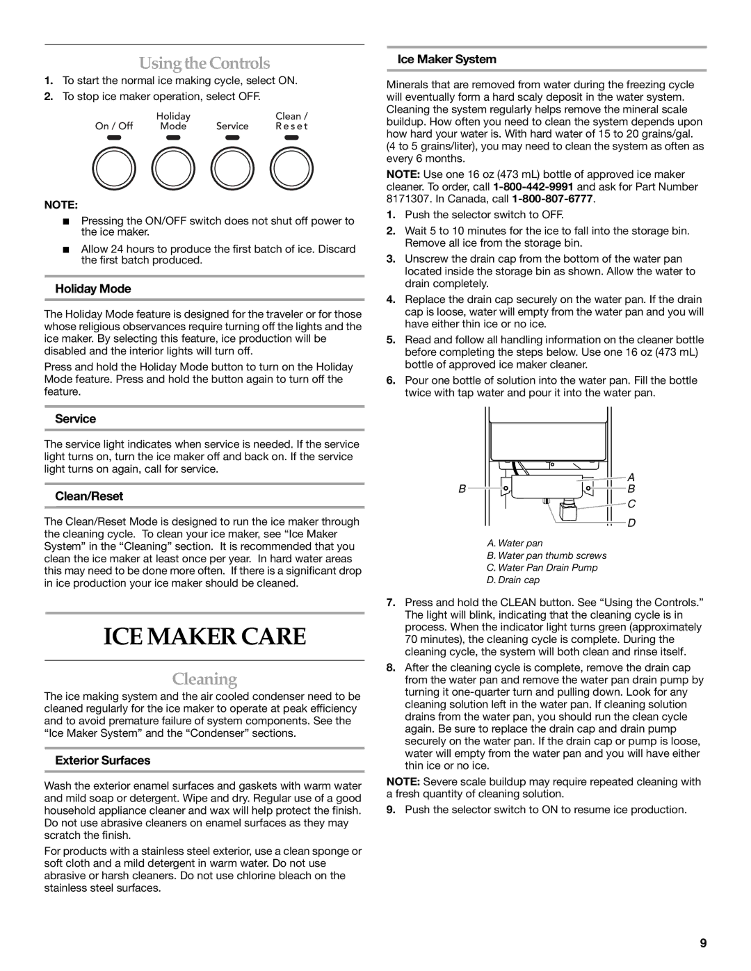 KitchenAid 2313684A manual ICE Maker Care, Usingthe Controls, Cleaning 