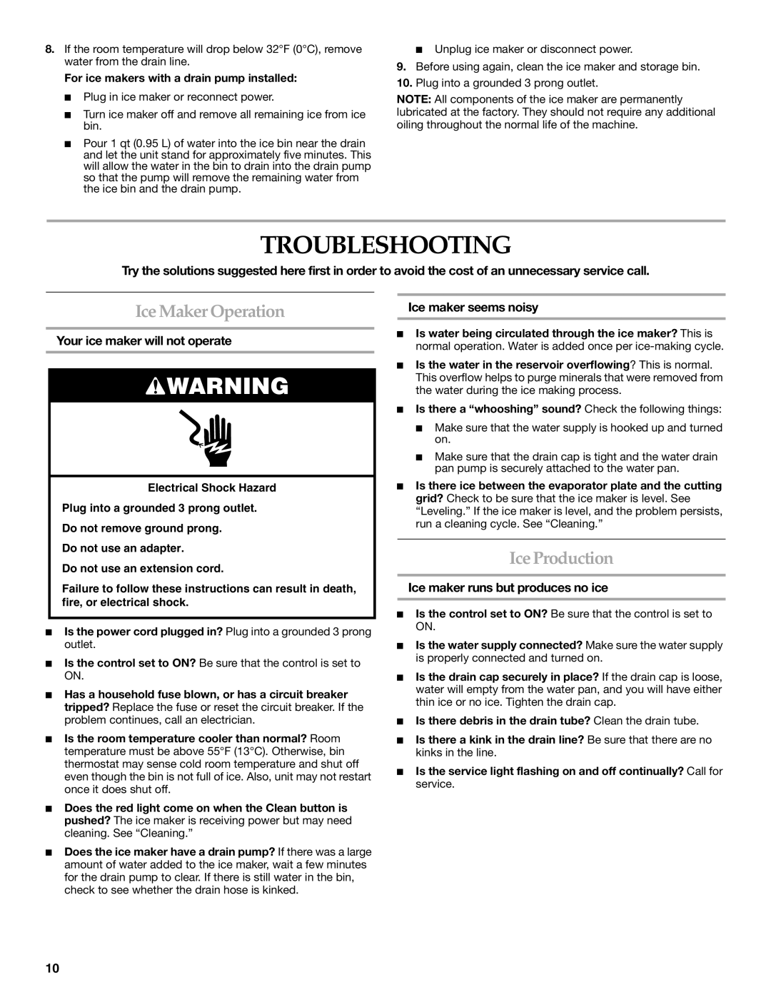 KitchenAid 2313715A manual Troubleshooting, Ice Maker Operation, Ice Production 