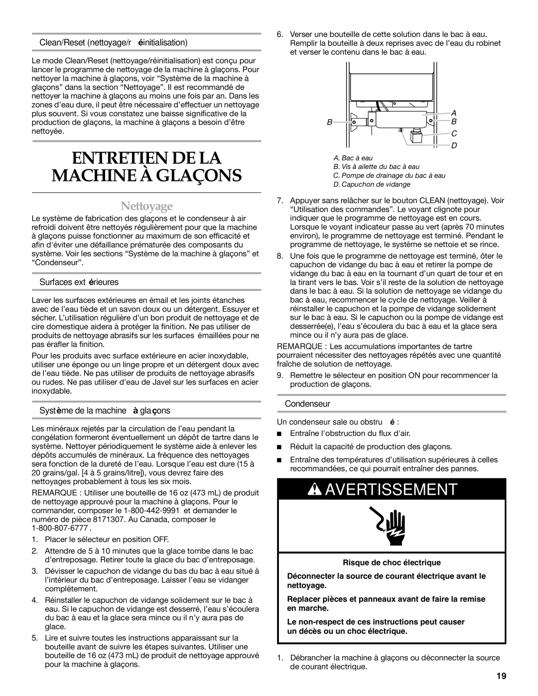 KitchenAid 2313715A manual Entretien DE LA Machine À Glaçons, Nettoyage 