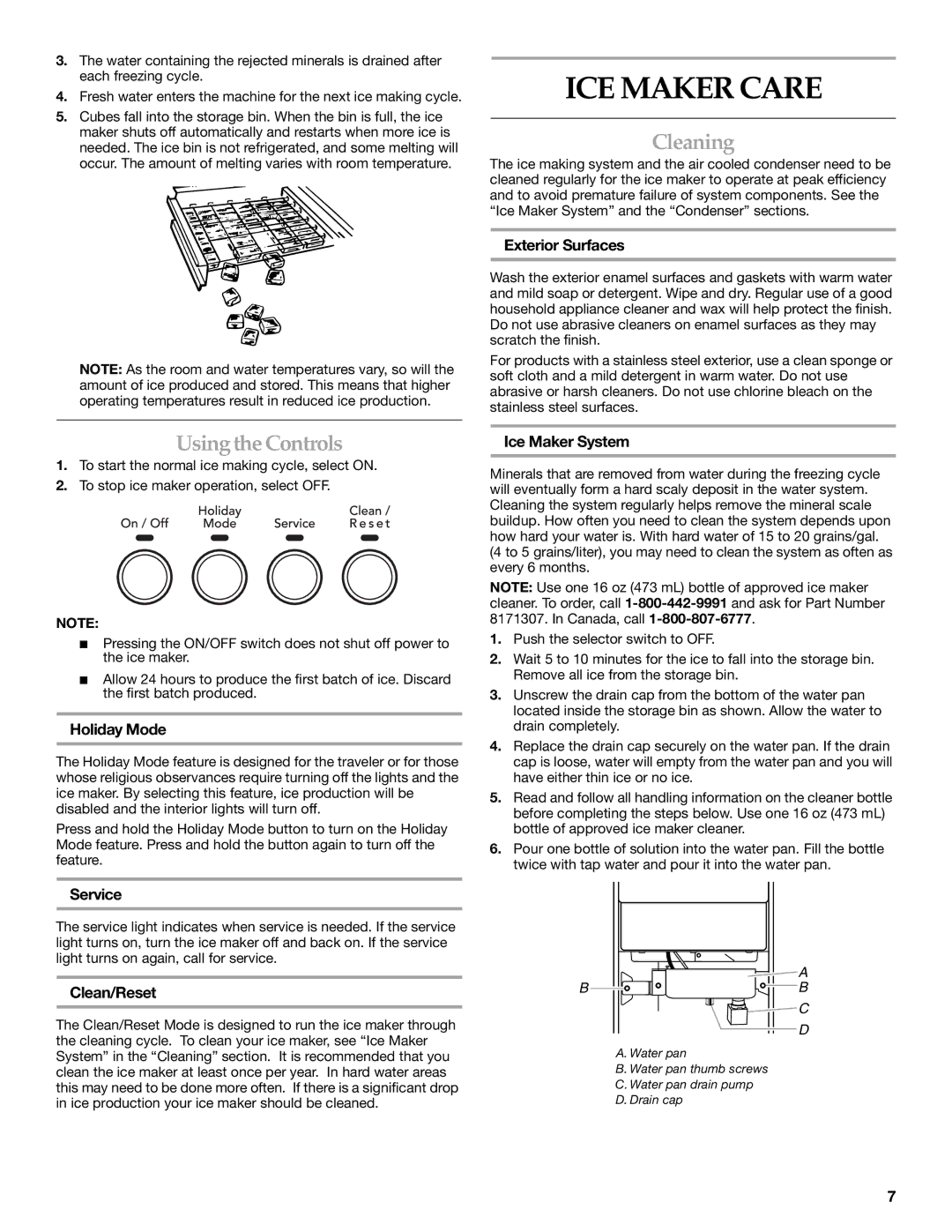 KitchenAid 2313715A manual ICE Maker Care, Cleaning, Usingthe Controls 