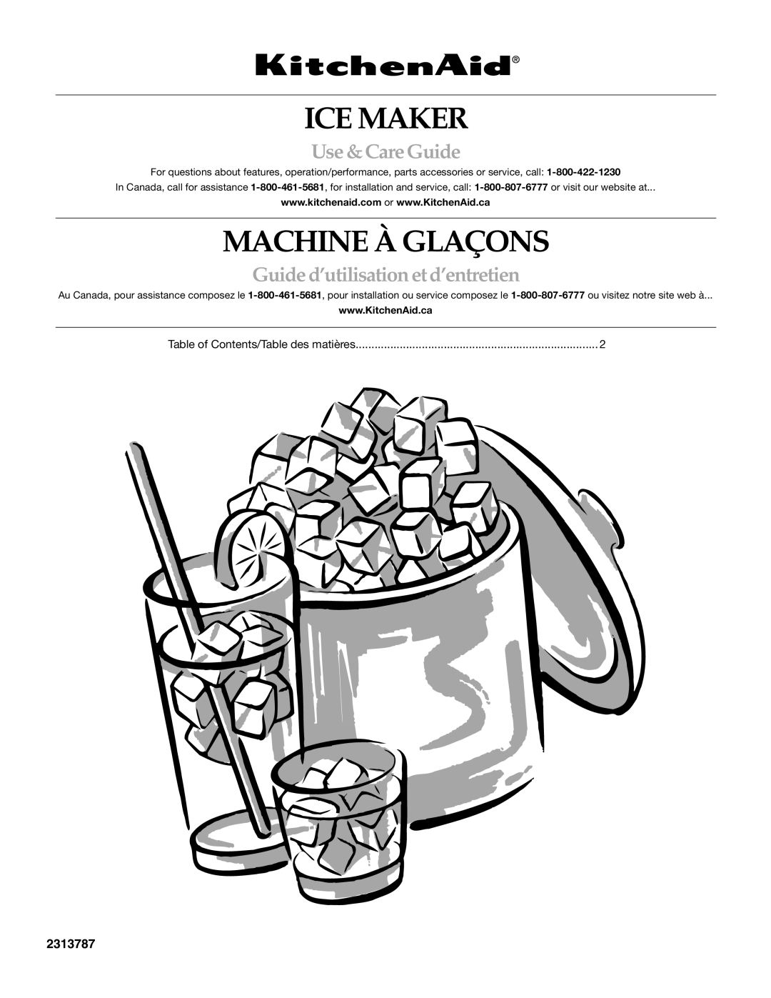 KitchenAid 2313787 manual ICE Maker, Table of Contents/Table des matières 