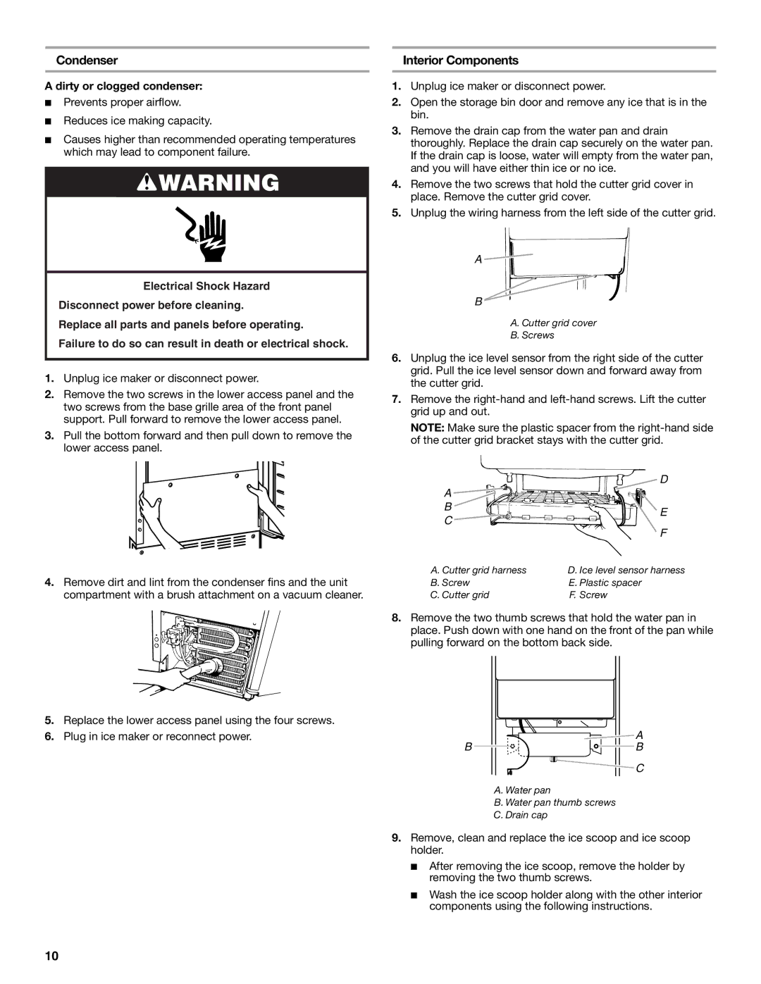 KitchenAid 2313787 manual Condenser, Interior Components, Dirty or clogged condenser 