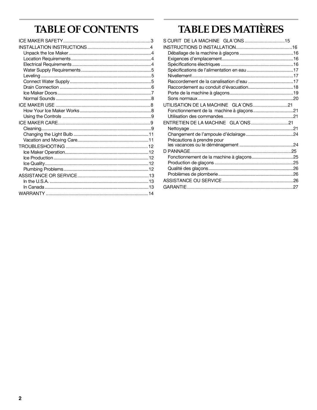 KitchenAid 2313787 manual Table of Contents Table DES Matières 