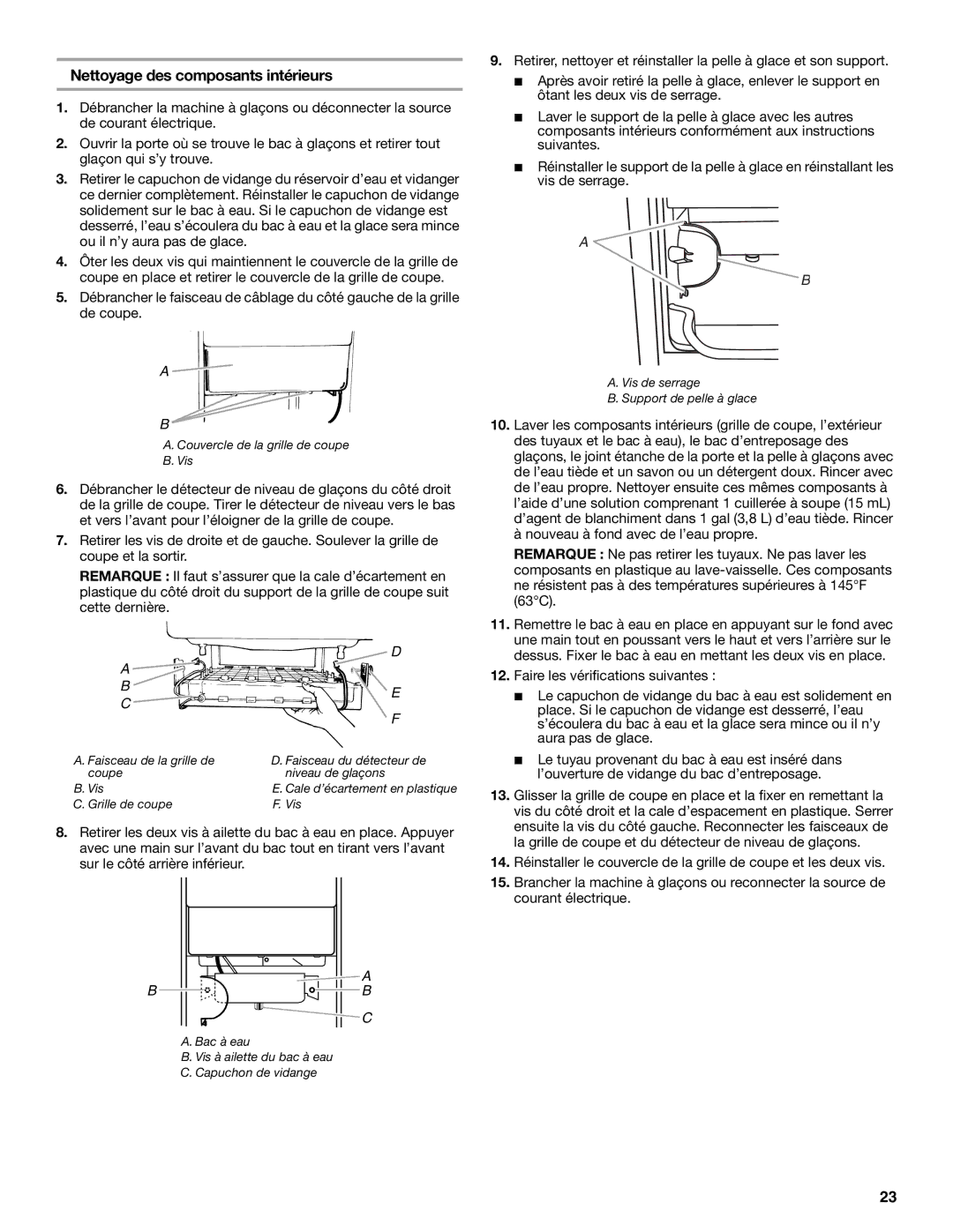 KitchenAid 2313787 manual Nettoyage des composants intérieurs 