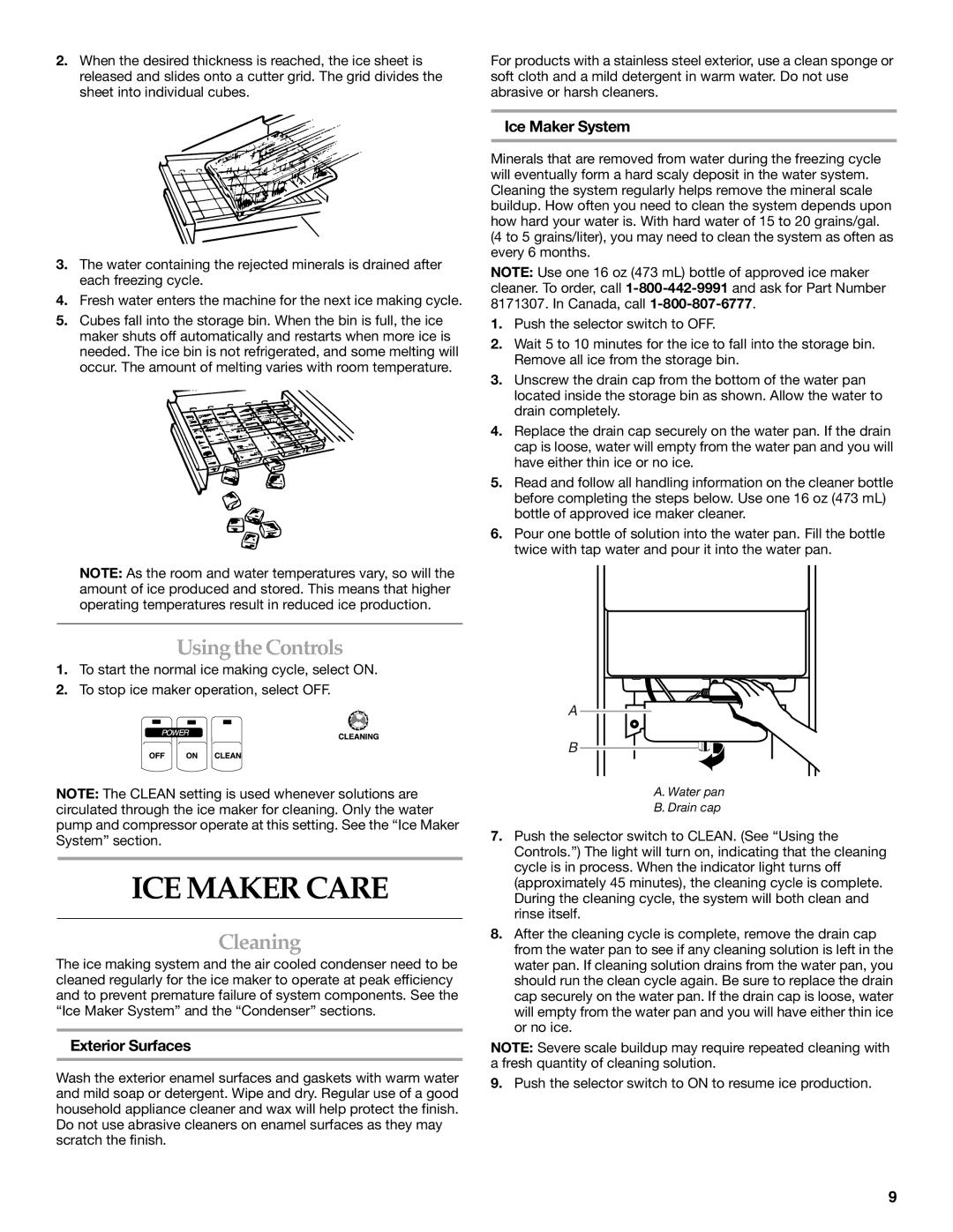 KitchenAid 2313787 manual ICE Maker Care, Usingthe Controls, Cleaning, Exterior Surfaces, Ice Maker System 