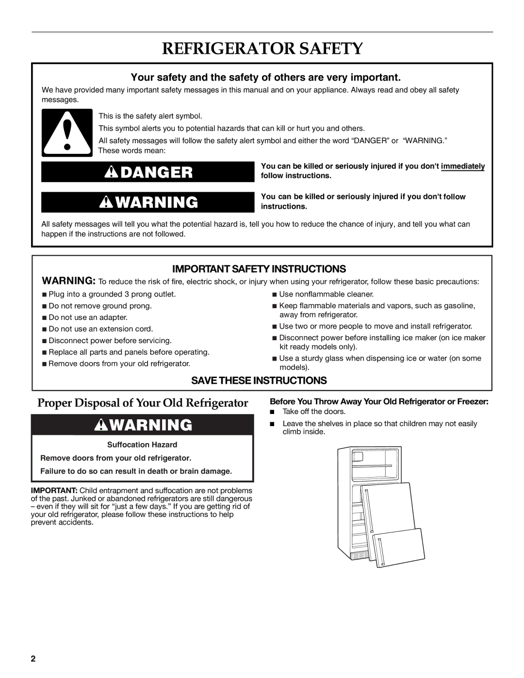 KitchenAid 2314464 warranty Refrigerator Safety, Before You Throw Away Your Old Refrigerator or Freezer 