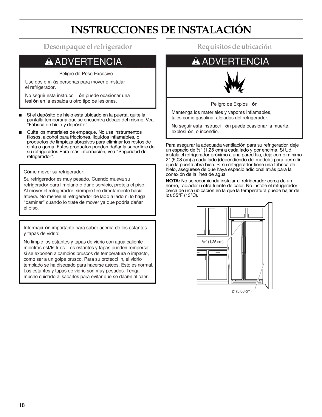 KitchenAid 2315184A warranty Instrucciones DE Instalación, Desempaque el refrigerador, Requisitos de ubicación 