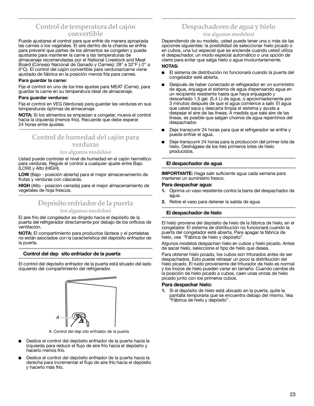 KitchenAid 2315184A warranty Control de temperatura del cajón Convertible, Control de humedad del cajón para Verduras 