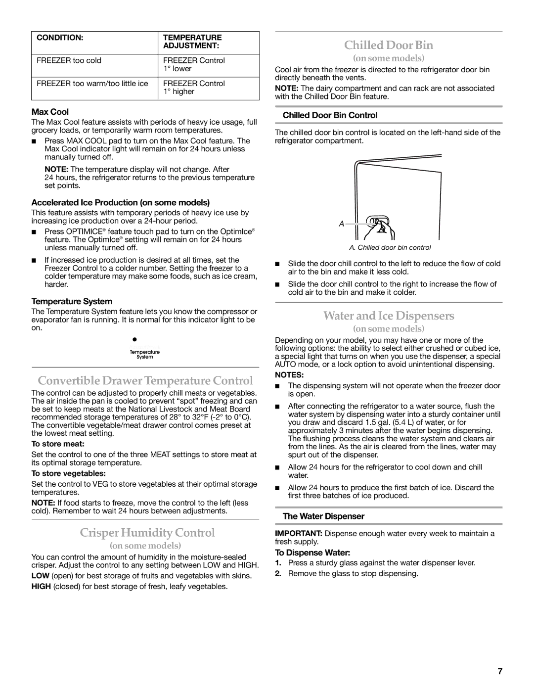 KitchenAid 2315184A warranty Chilled Door Bin, Convertible Drawer Temperature Control, Crisper Humidity Control 