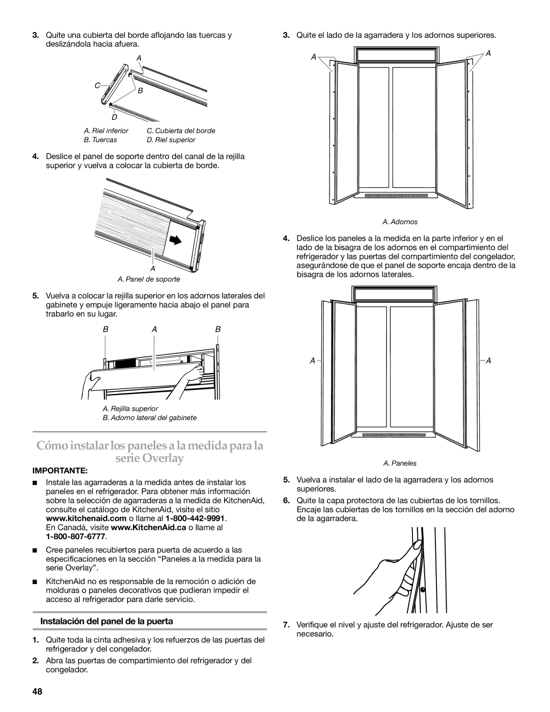 KitchenAid 2316565B manual Serie Overlay, Instalación del panel de la puerta 